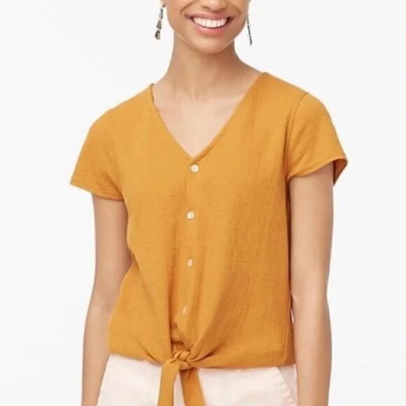 J. Crew Factory Golden Orange Tie Front Short Sleeve M - Picture 1 of 4